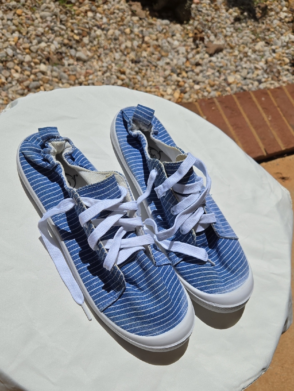 Striped Blue Canvas Women's Sneakers with White Laces